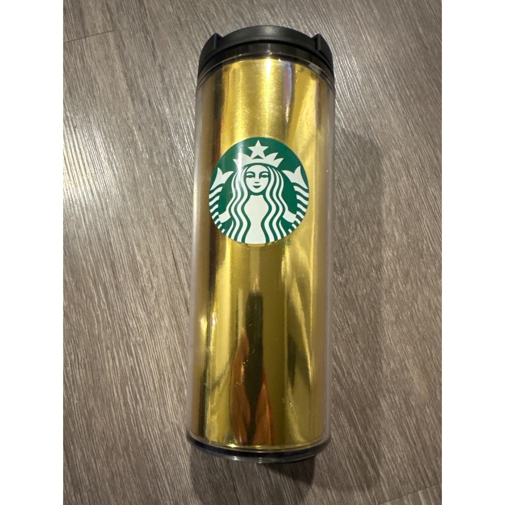 Starbucks 2021 Gold Metallic Foil Acrylic Tumbler Cold Cup 16oz Siren Logo HF515